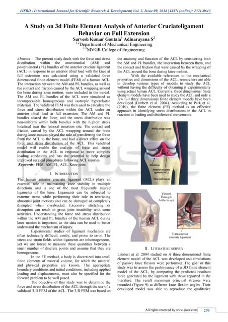 A Study on 3D Finite Element Analysis of Anterior Cruciate Ligament Behavior on Full Extension
