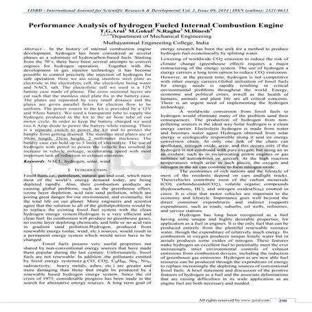PERFORMANCE ANALYSIS OF HYDROGEN FUELED INTERNAL COMBUSTION ENGINE