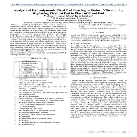 Analysis of hydrodynamic fixed pad bearing to reduce vibration by replacing f...