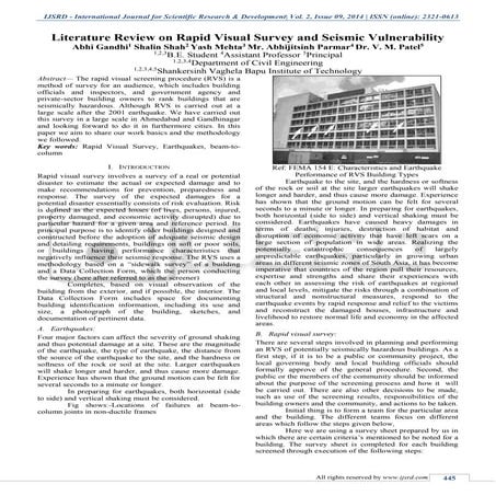 LITERATURE REVIEW ON RAPID VISUAL SURVEY AND SEISMIC VULNERABILITY