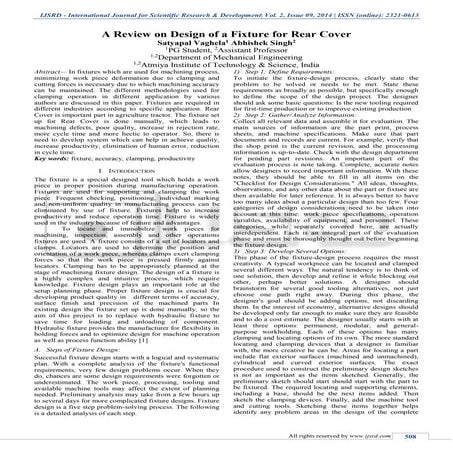 A Review on Design of a Fixture for Rear Cover