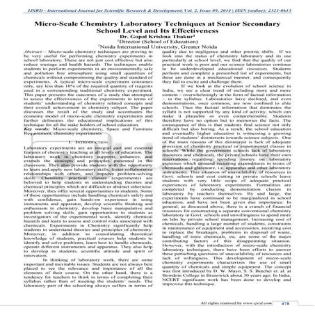Micro-scale Chemistry Laboratory Techniques at Senior Secondary School Level ...