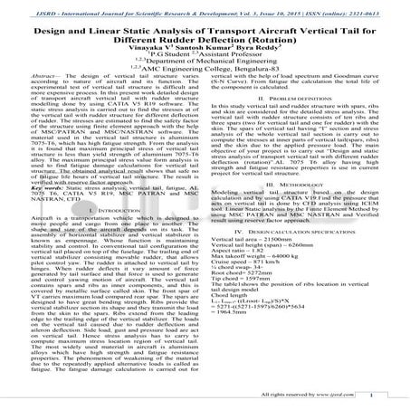 Design and Linear Static Analysis of Transport Aircraft Vertical Tail for Dif...