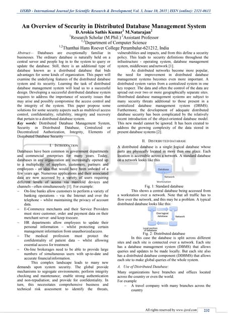 An Overview of Security in Distributed Database Management System
