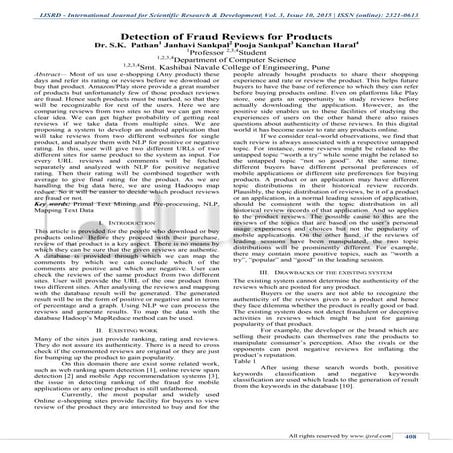 Detection of Fraud Reviews for a Product