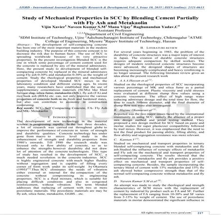 Study of Mechanical Properties in SCC by Blending Cement Partially With Fly A...