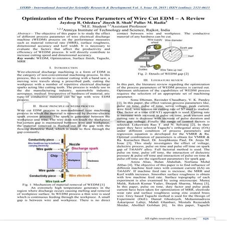 Optimization of the Process Parameters of Wire Cut EDM - A Review
