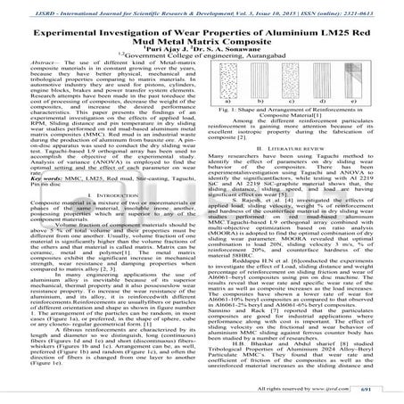 Experimental Investigation of Wear Properties of Aluminium LM25 Red Mud Metal...
