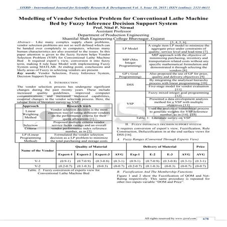 Modelling of Vendor Selection Problem for Conventional Lathe Machine Bed by F...