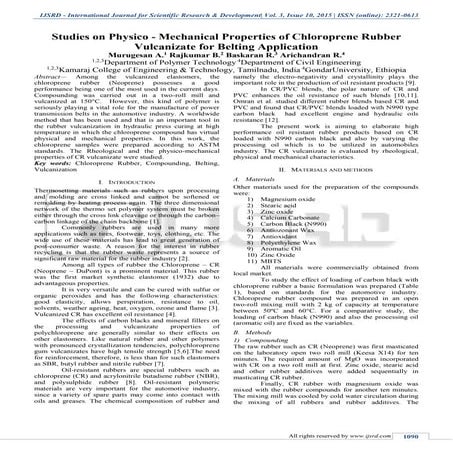 Studies on Physico - Mechanical Properties of Chloroprene Rubber Vulcanizate ...