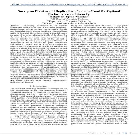 Survey on Division and Replication of Data in Cloud for Optimal Performance a...