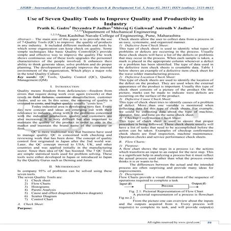 Use of Seven Quality Tools to Improve Quality and Productivity in Industry
