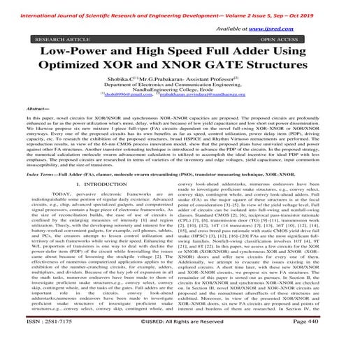 Low-Power and High Speed Full Adder Using Optimized XOR and XNOR GATE Structures