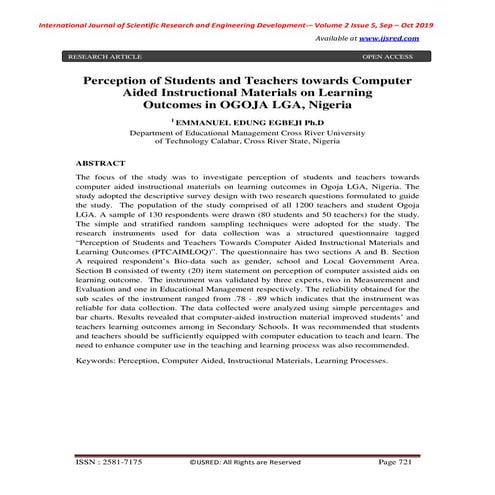 Perception of Students and Teachers Towards Computer Aided Instructional Mate...