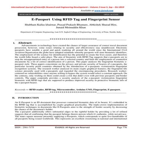 E-Passport Using RFID Tag and Finger Print Sensor
