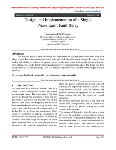 Design and Implementation of a Single  Phase Earth Fault Relay