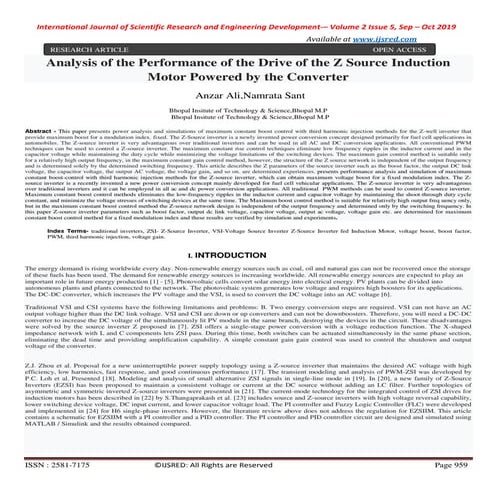 Analysis of the Performance of the Drive of the Z source Induction Motor Powe...