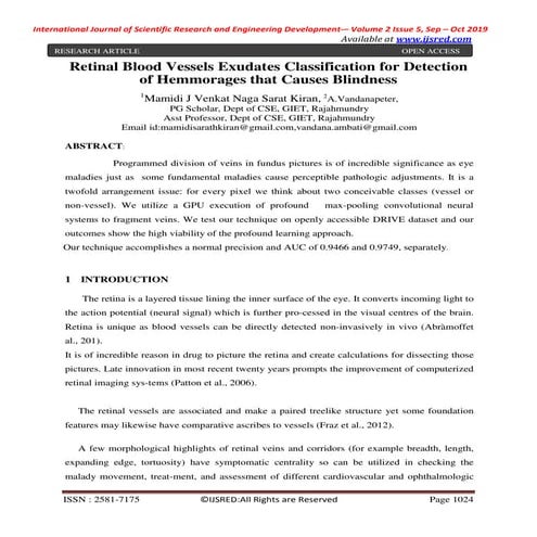 Retinal Blood Vessels Exudates Classification For Detection Of Hemmorages Tha...