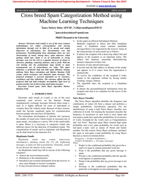 Cross breed Spam Categorization Method using Machine Learning Techniques