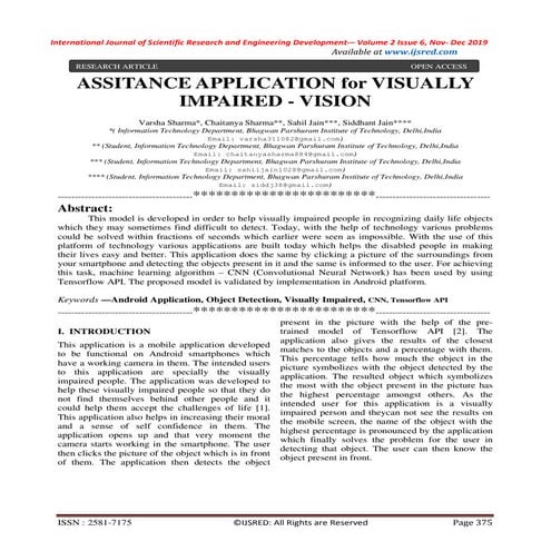 Assistance Application for Visually  Impaired - VISION