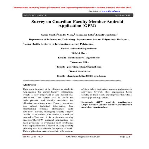 Survey on Guardian Faculty Member Android Application