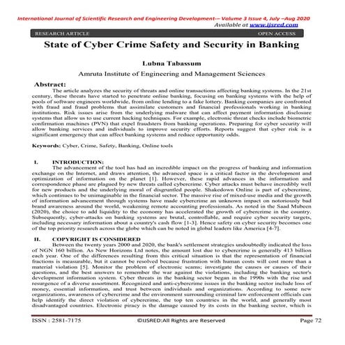 State of Cyber Crime Safety and Security in Banking