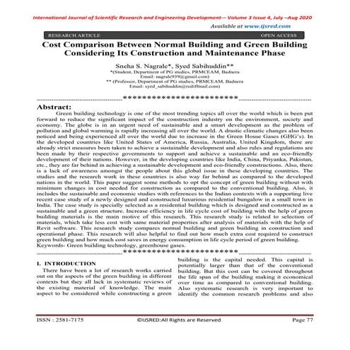 	Cost Comparison Between Normal Building and Green Building Considering Its C...
