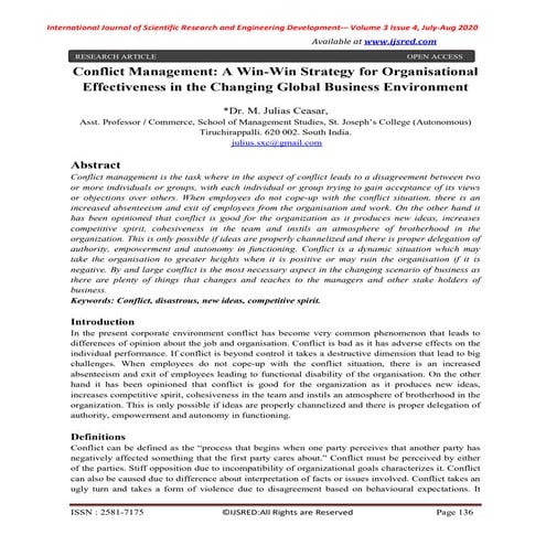Conflict Management: A Win-Win Strategy for Organisational Effectiveness in t...