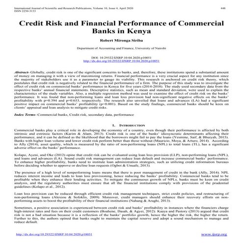 Credit Risk and Financial Performance of Commercial Banks in Kenya