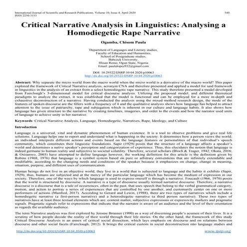 Critical Narrative Analysis in Linguistics: Analysing a Homodiegetic Rape Nar...