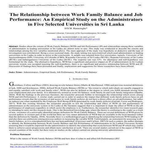 The Relationship between Work Family Balance and Job Performance: An ...