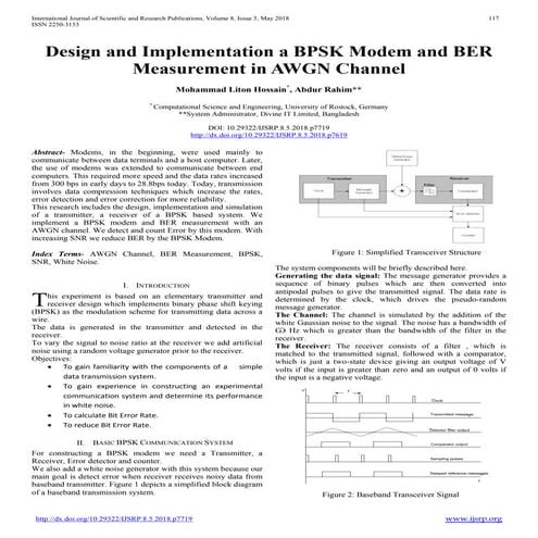 DESIGN AND IMPLEMENTATION A BPSK MODEM AND BER MEASUREMENT IN AWGN CHANNEL
