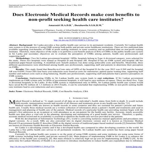 Does Electronic Medical Records make cost benefits to non-profit ...