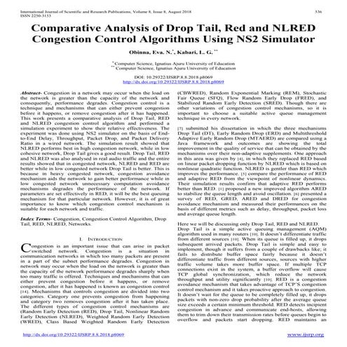 Comparative Analysis of Drop Tail, Red and NLRED Congestion Control Algorithm...