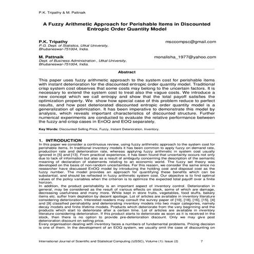 A Fuzzy Arithmetic Approach for Perishable Items in Discounted Entropic Order...