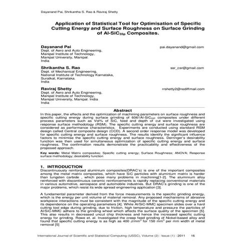 Application of Statistical Tool for Optimisation of Specific Cutting Energy a...
