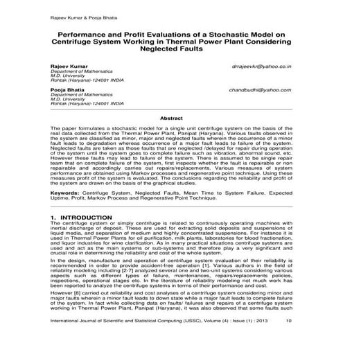Performance and Profit Evaluations of a Stochastic Model on Centrifuge System...