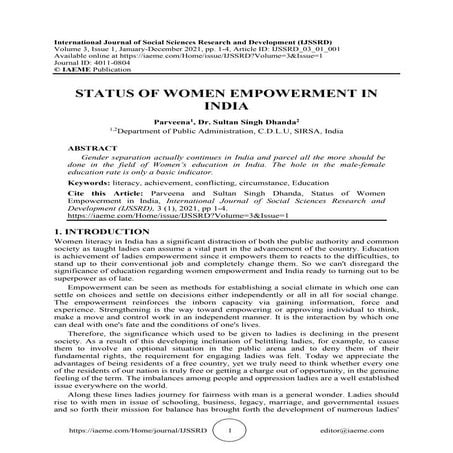 STATUS OF WOMEN EMPOWERMENT IN INDIA | PDF