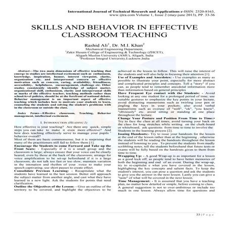 SKILLS AND BEHAVIOR IN EFFECTIVE CLASSROOM TEACHING