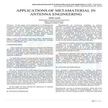 APPLICATIONS OF METAMATERIAL IN ANTENNA ENGINEERING