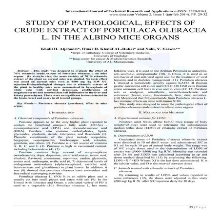 STUDY OF PATHOLOGICAL, EFFECTS OF CRUDE EXTRACT OF PORTULACA OLERACEA L. IN T...