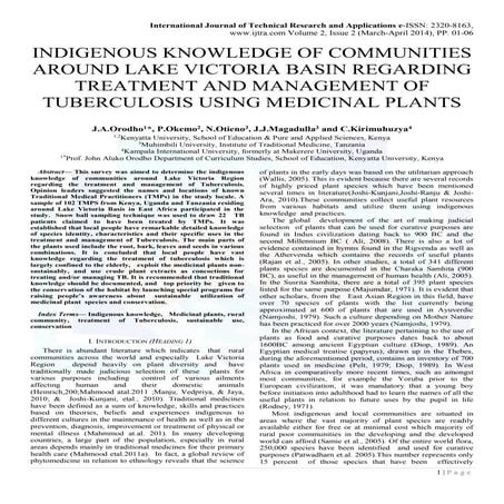 INDIGENOUS KNOWLEDGE OF COMMUNITIES AROUND LAKE VICTORIA BASIN REGARDING TREA...