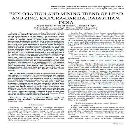 EXPLORATION AND MINING TREND OF LEAD AND ZINC, RAJPURA-DARIBA, RAJASTHAN, INDIA