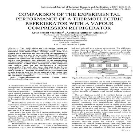 COMPARISON OF THE EXPERIMENTAL PERFORMANCE OF A THERMOELECTRIC REFRIGERATOR W...
