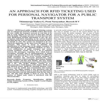 AN APPROACH FOR RFID TICKETING USED FOR PERSONAL NAVIGATOR FOR A PUBLIC TRANS...