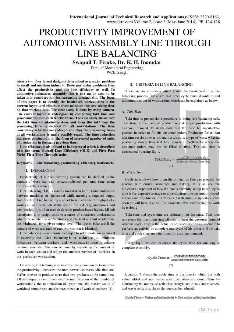 Productivity Improvement Of Automotive Assembly Line Through Line Bal