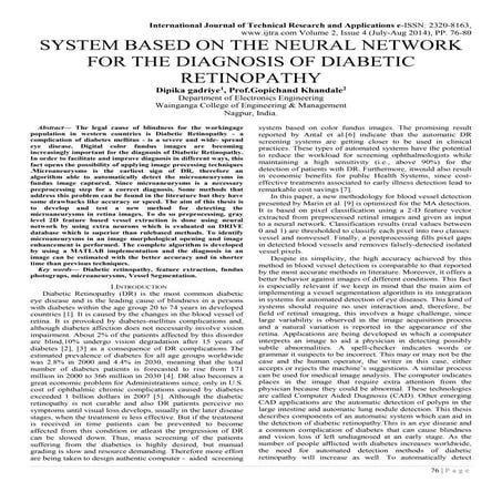 SYSTEM BASED ON THE NEURAL NETWORK FOR THE DIAGNOSIS OF DIABETIC RETINOPATHY