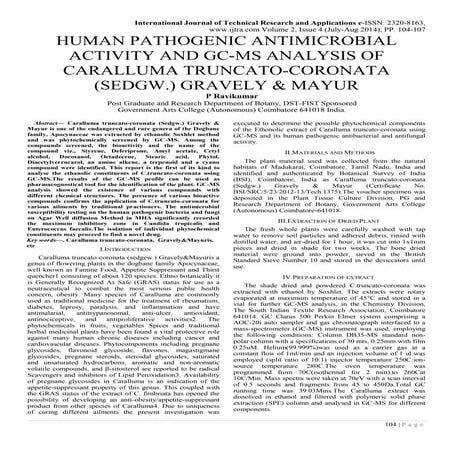 HUMAN PATHOGENIC ANTIMICROBIAL ACTIVITY AND GC-MS ANALYSIS OF CARALLUMA TRUNC...