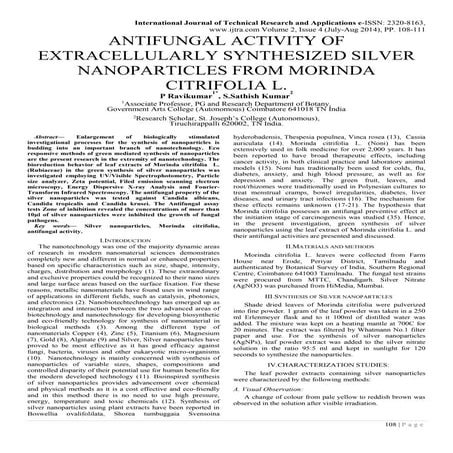 ANTIFUNGAL ACTIVITY OF EXTRACELLULARLY SYNTHESIZED SILVER NANOPARTICLES FROM ...