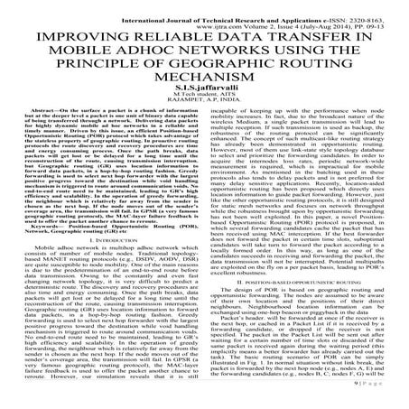 IMPROVING RELIABLE DATA TRANSFER IN MOBILE ADHOC NETWORKS USING THE PRINCIPLE...